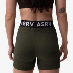 W027. Performance Ribbed Short - Olive -Fashion Shop Olive Ribbed Shorts back