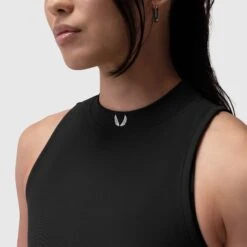 W023. Performance Ribbed Mockneck Tank - Black -Fashion Shop Ribbed Tank Neck