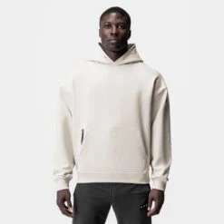 0874. Tech-Terry™ Zip Pocket Hoodie - Stone/White "OTWR" -Fashion Shop STONE White OTWRAF Hoodie