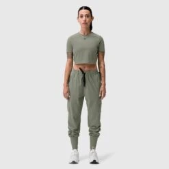 W019. Lycra® Cropped Tee - Sage 7 W019. Lycra® Cropped Tee - Sage -Fashion Shop Sage Full Front