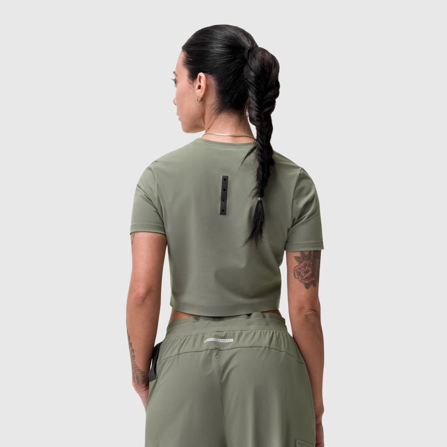 W019. Lycra® Cropped Tee - Sage 4 W019. Lycra® Cropped Tee - Sage - Image 2
