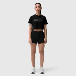 W018. AeroSilver® Cropped Tee - Black "ASRV"